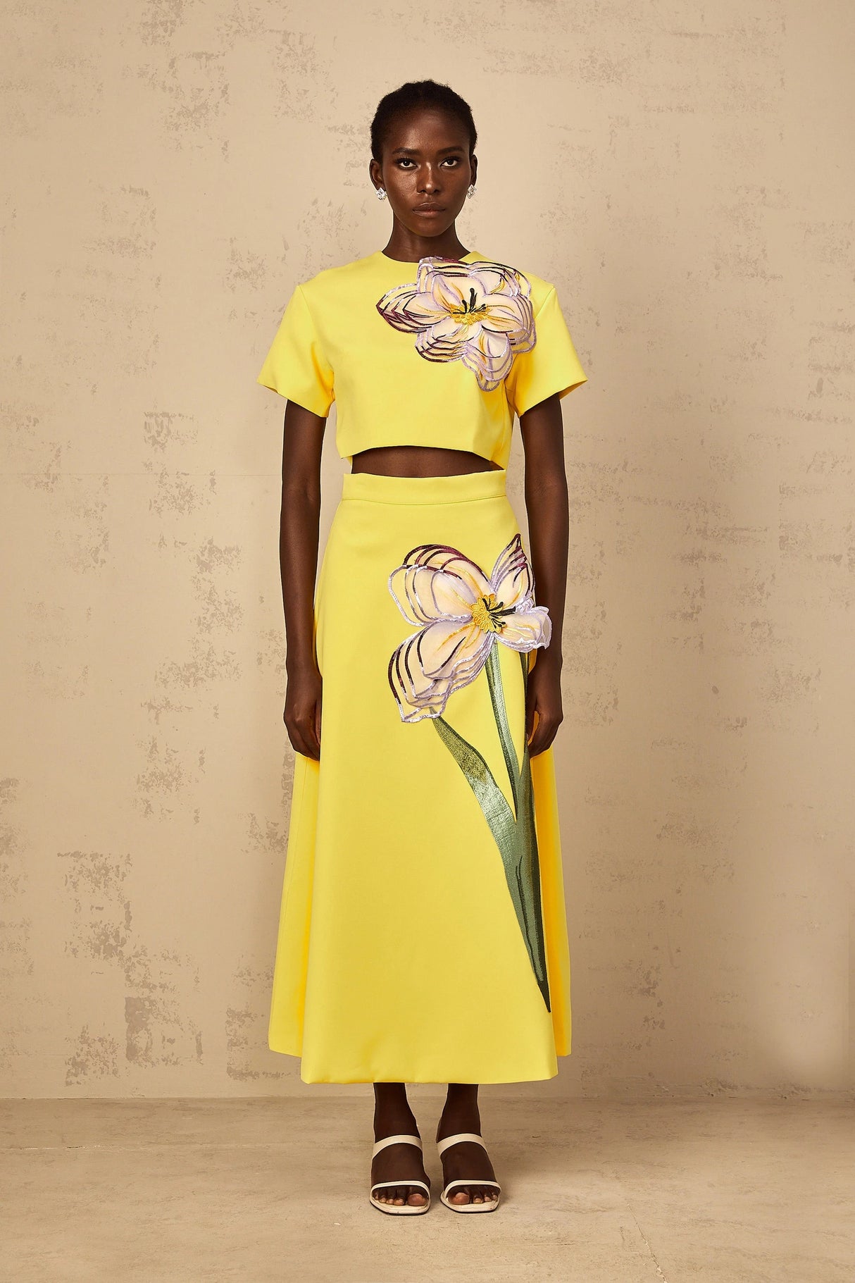 Irène Yellow Sequin Floral Embroidered Matching Set