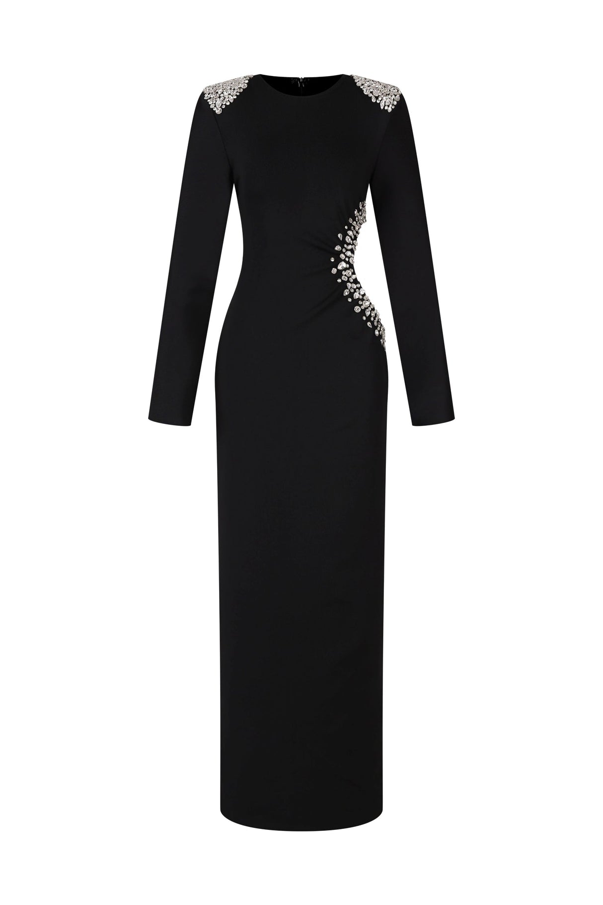 Isabel Black Diamond Detail Long Sleeve Formal Dress
