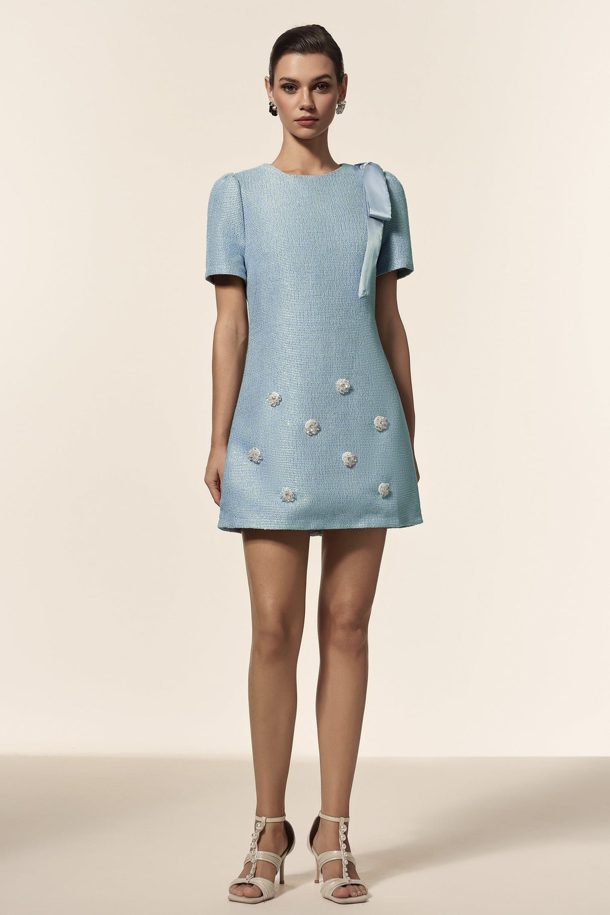 Isabella Blue Floral Bowknot Mini Dress