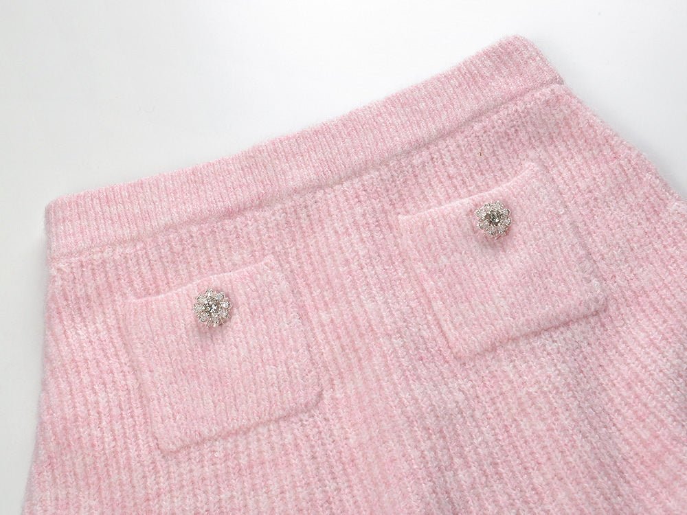 Isabella Cardigan & Skirt Set - Lace Collar - Crystal Buttons - Ribbed Cotton - Flared Silhouette - Cropped Fit