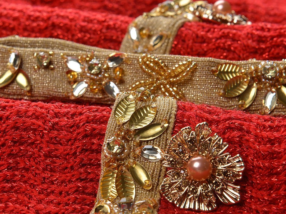 Isabella Jacket and Skirt Set – Textured Knit Design – Gold Decorative Details – Fitted Silhouette