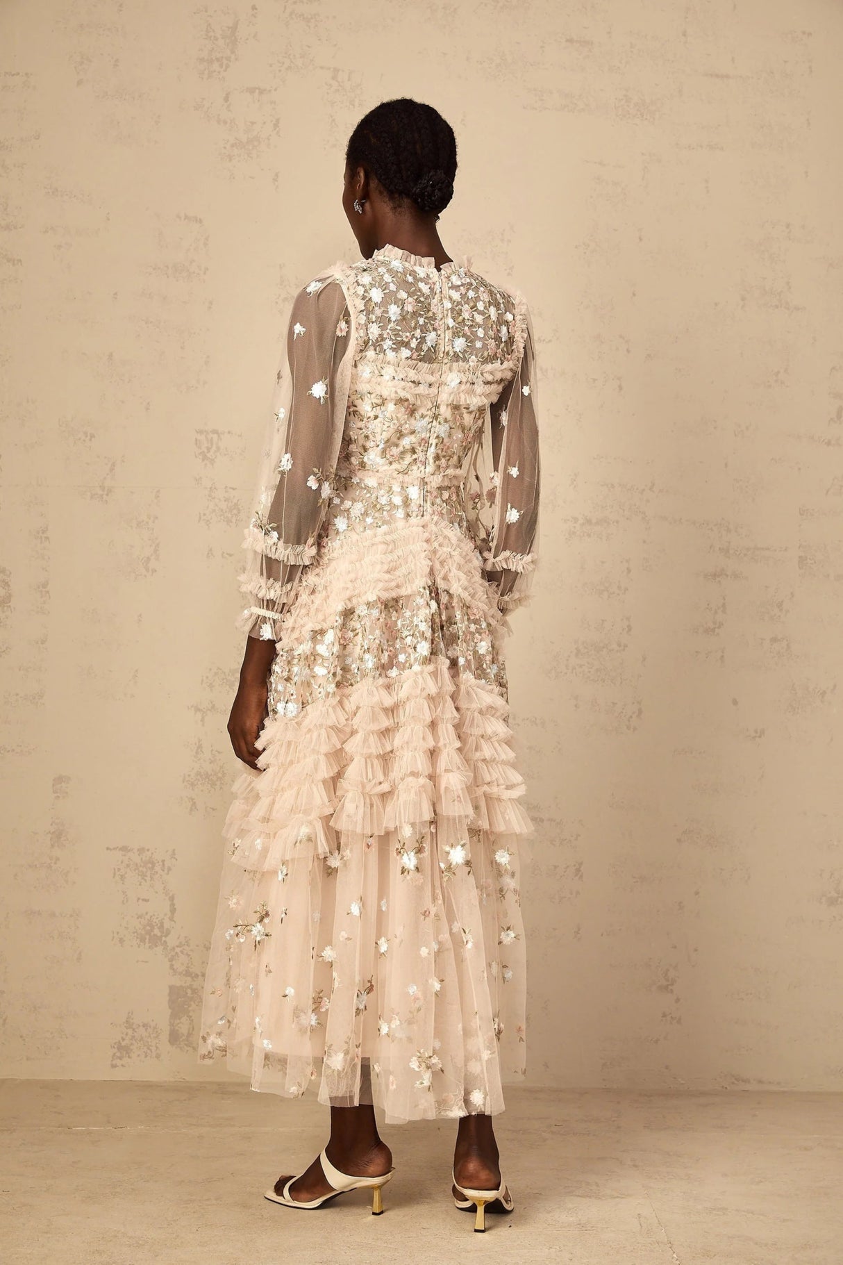 Isabella Maxi Dress Floral Embroidered Tulle Tiered Ruffles