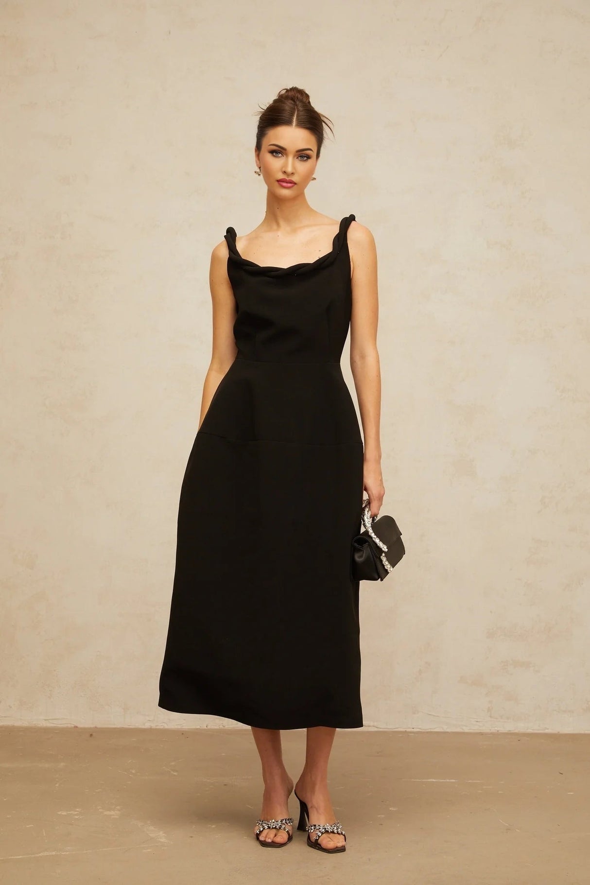 Isabella Midi Dress Black Braided Puff Design