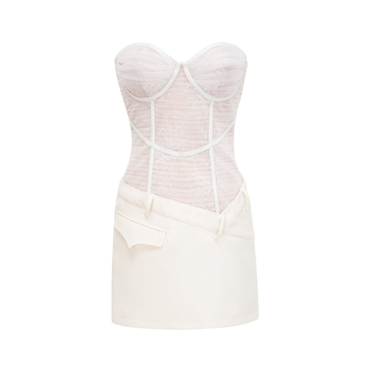 Isabella Mini Dress - Bustier Style - Mesh Detailing - Asymmetric Design - Rear Zip Fastening