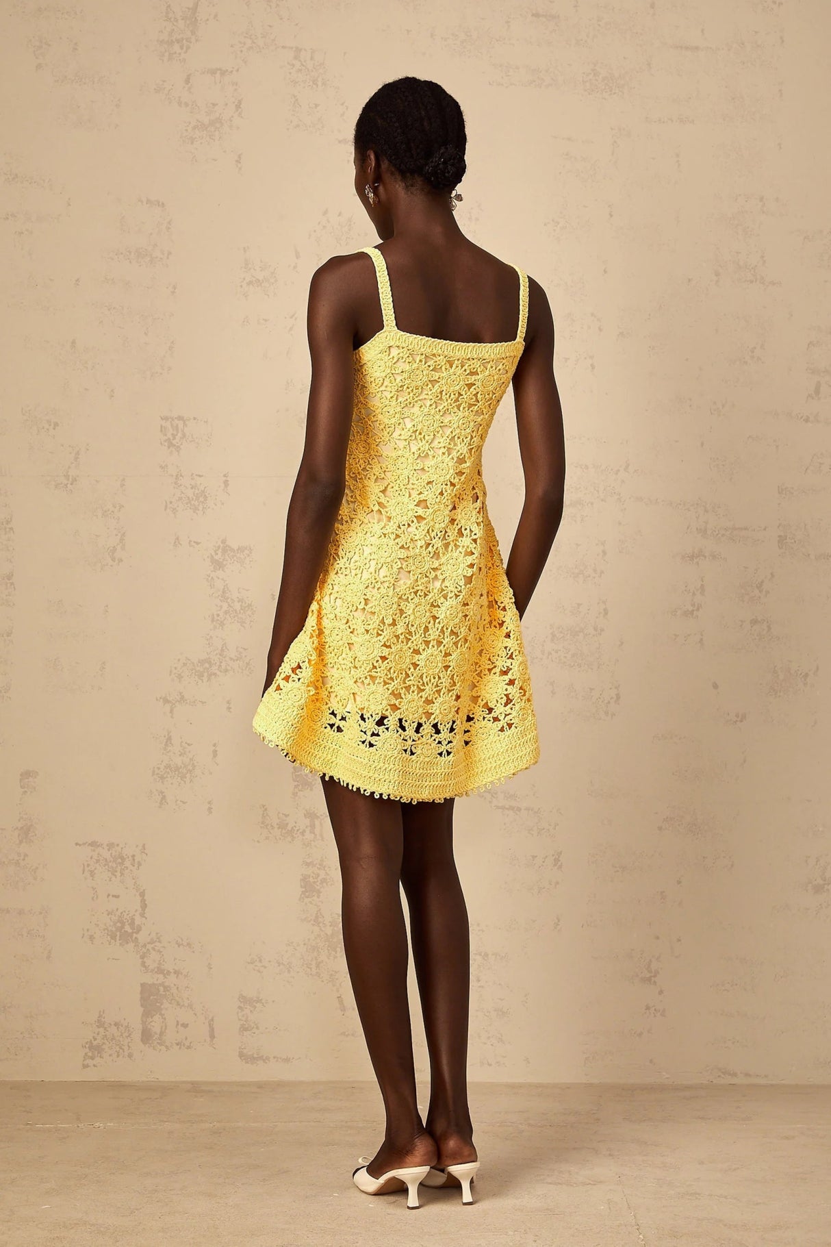Isabella Mini Dress Yellow Crochet Flare