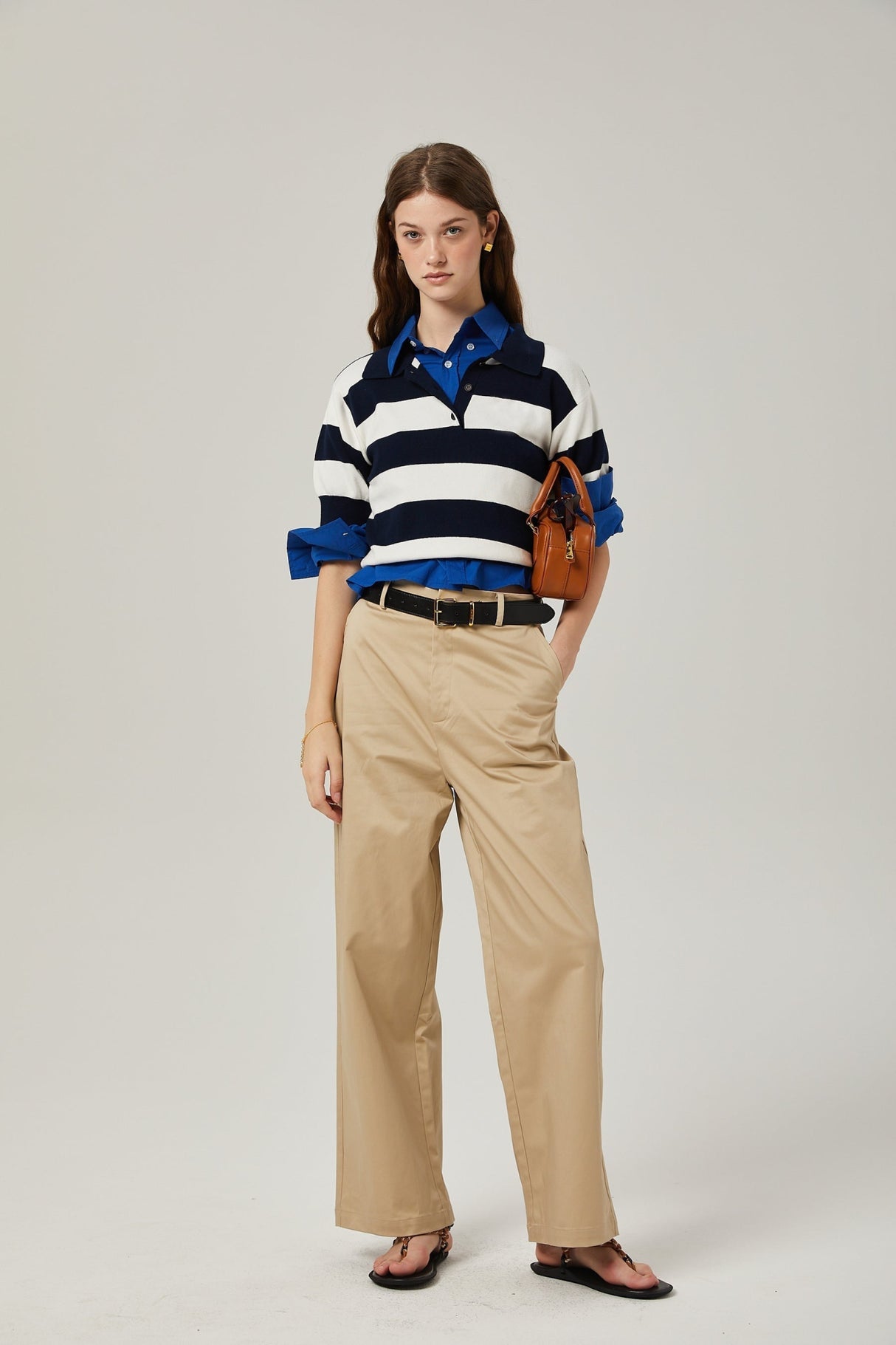 Isabella Shirt - Color Blocked Lapel Collar - Chic Stripe Design - Trendy Short Sleeves - Stretch Waist Comfort