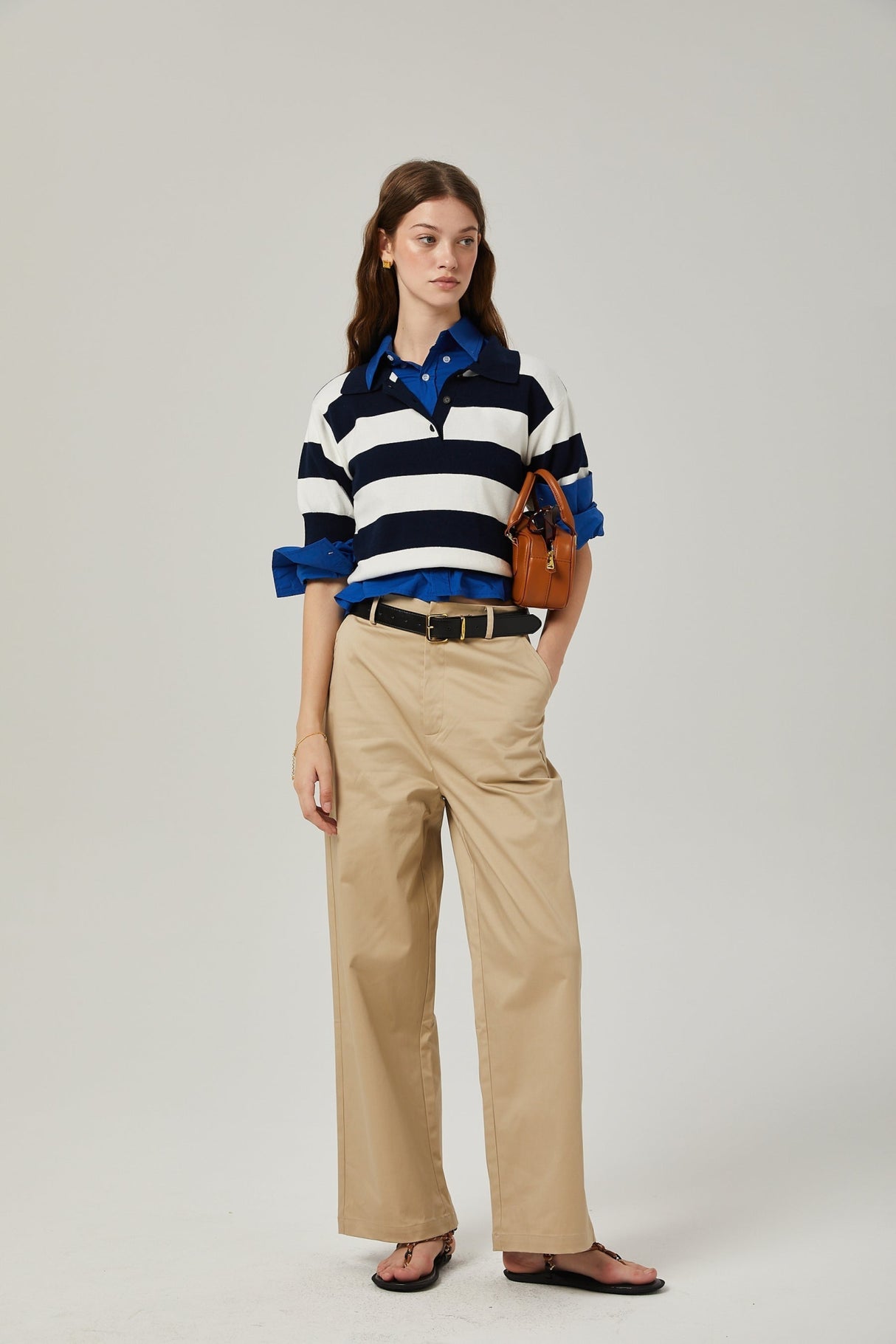 Isabella Shirt - Color Blocked Lapel Collar - Chic Stripe Design - Trendy Short Sleeves - Stretch Waist Comfort