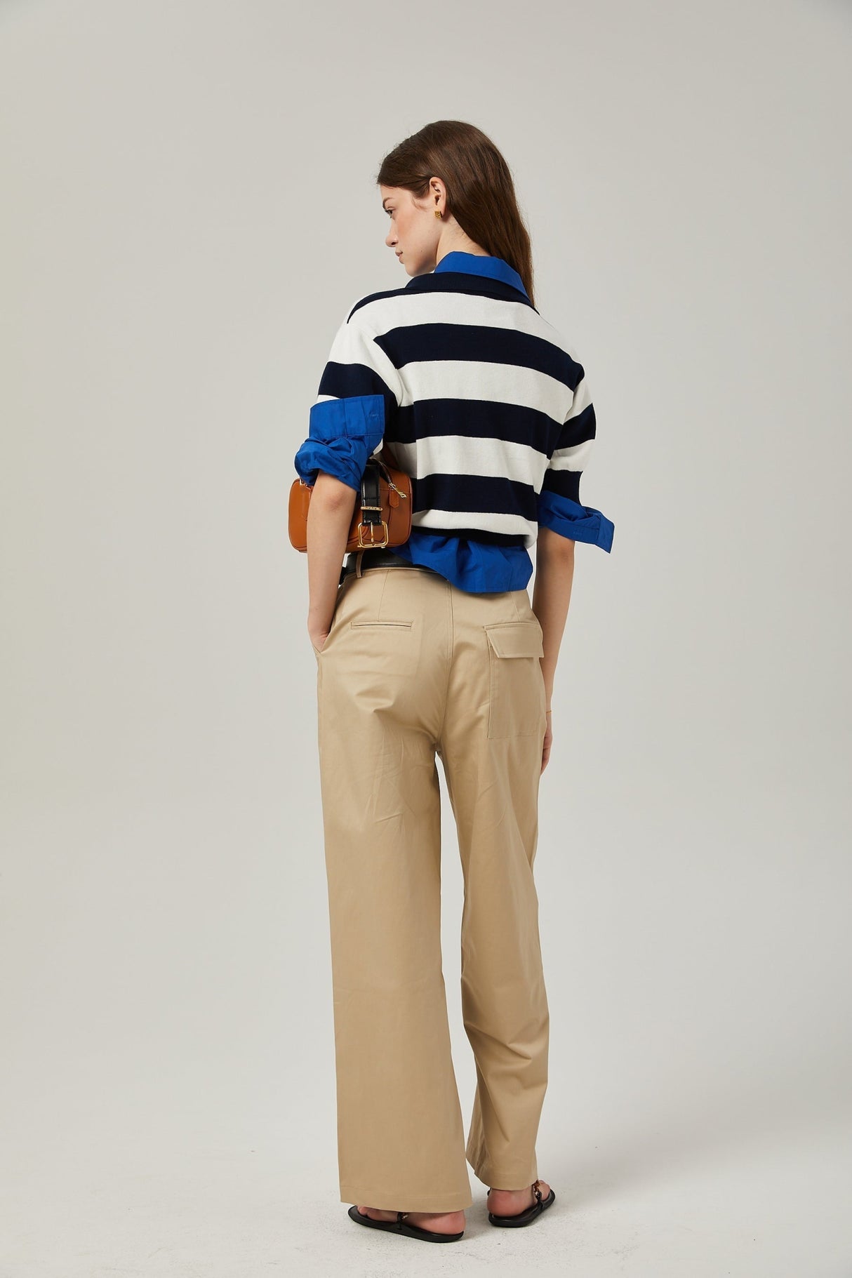 Isabella Shirt - Color Blocked Lapel Collar - Chic Stripe Design - Trendy Short Sleeves - Stretch Waist Comfort