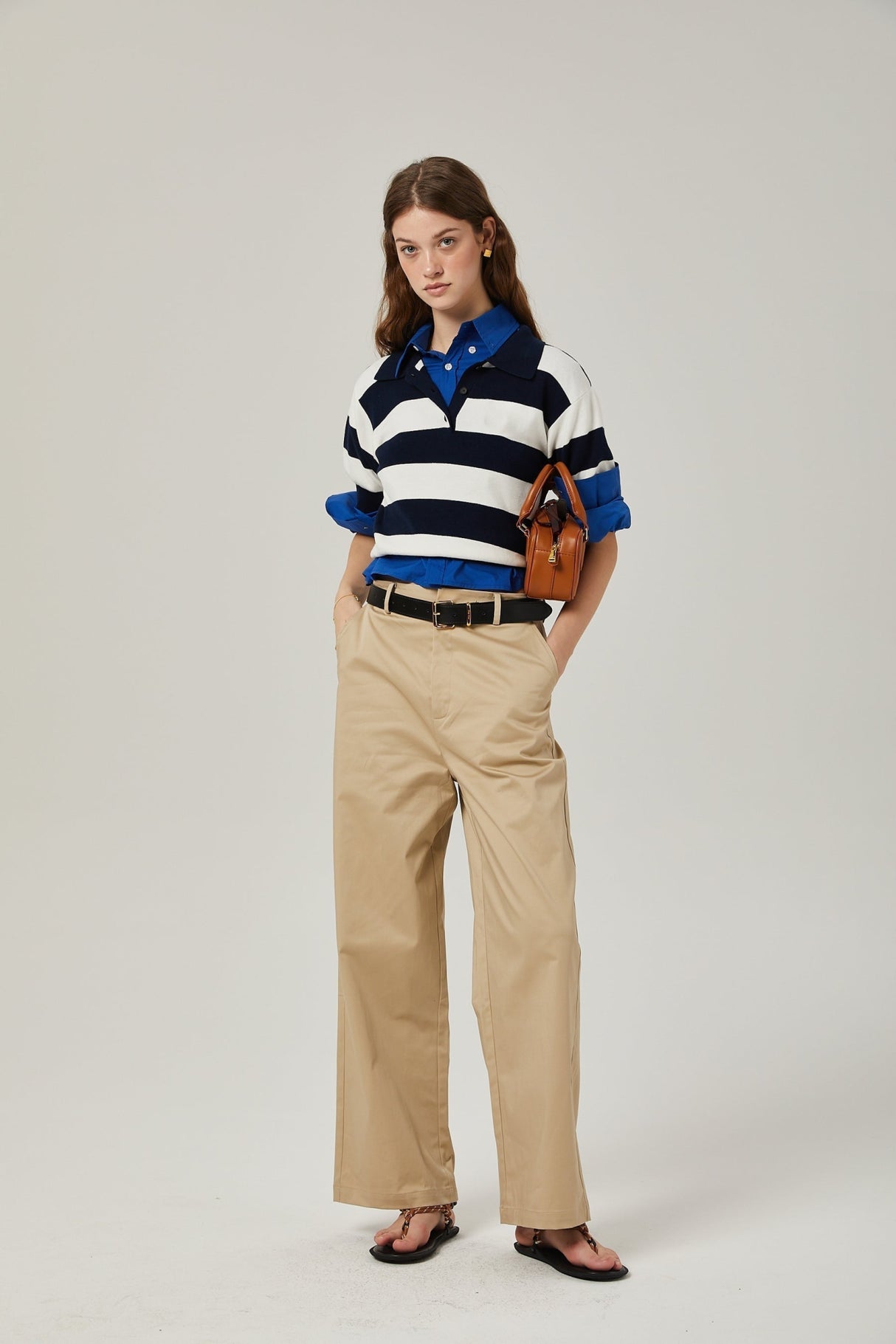 Isabella Shirt - Color Blocked Lapel Collar - Chic Stripe Design - Trendy Short Sleeves - Stretch Waist Comfort