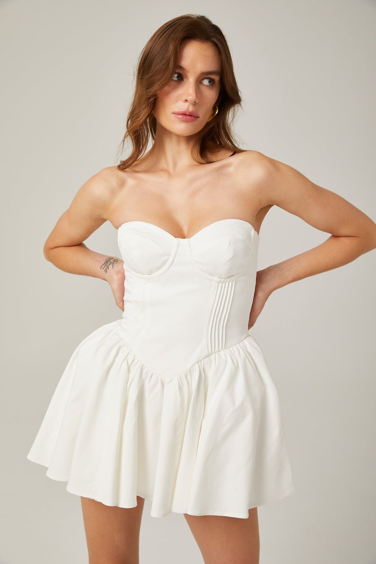 Isabelle Mini Dress White Bustier Pleated Flare