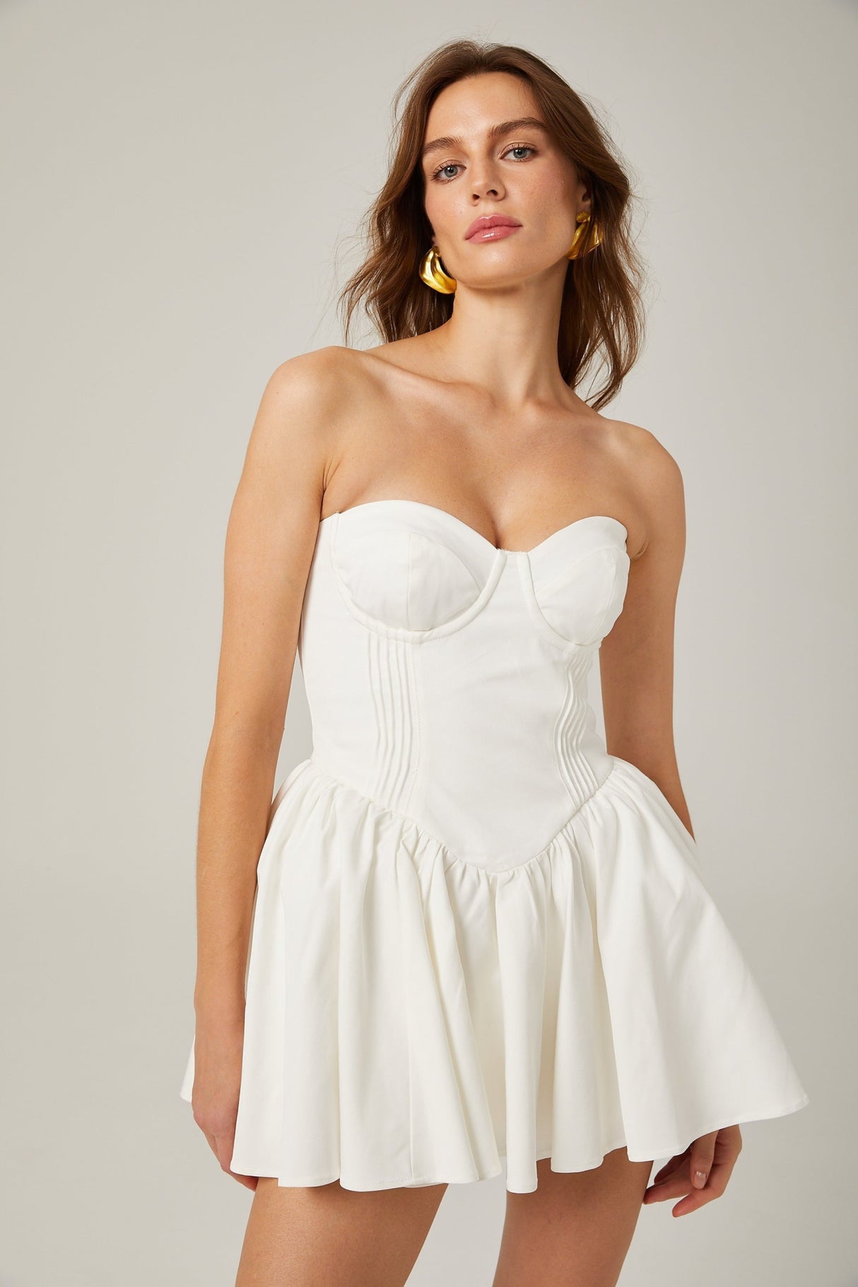 Isabelle Mini Dress White Bustier Pleated Flare