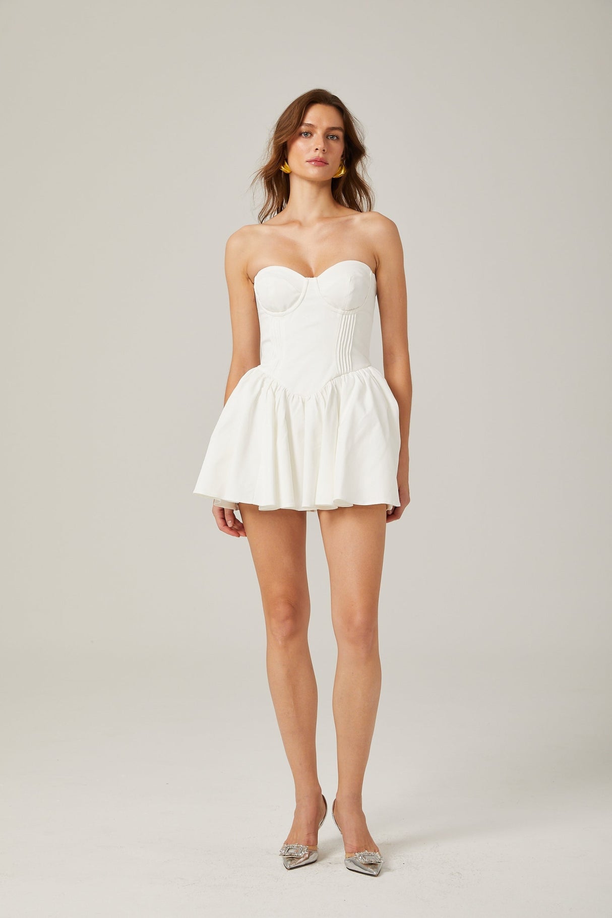 Isabelle Mini Dress White Bustier Pleated Flare
