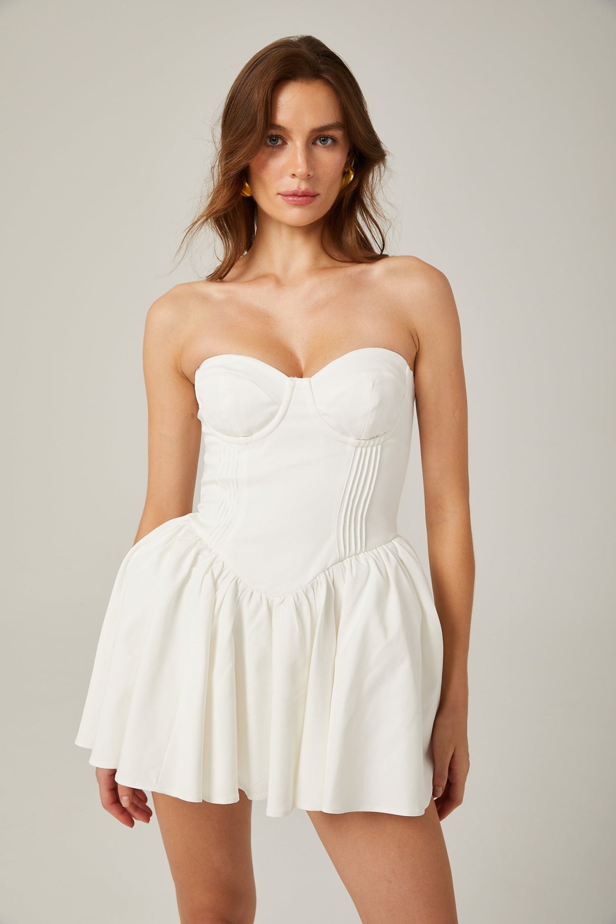 Isabelle Mini Dress White Bustier Pleated Flare