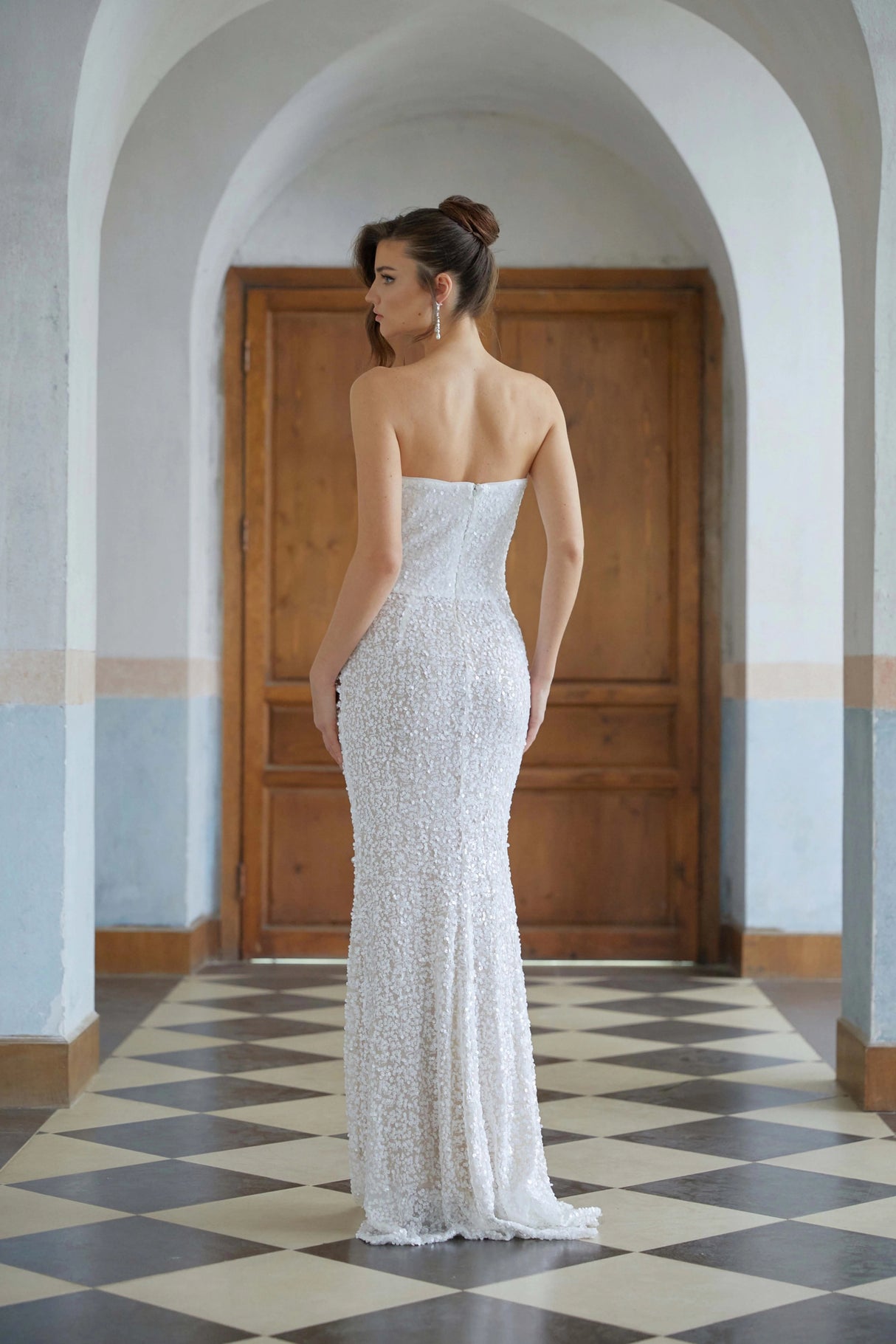 Iseult White Faux Pearl Mesh Maxi Gown