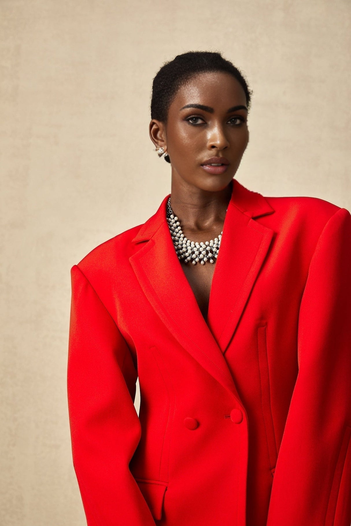 Isla Blazer Red Hourglass Double Breasted Wool Blend