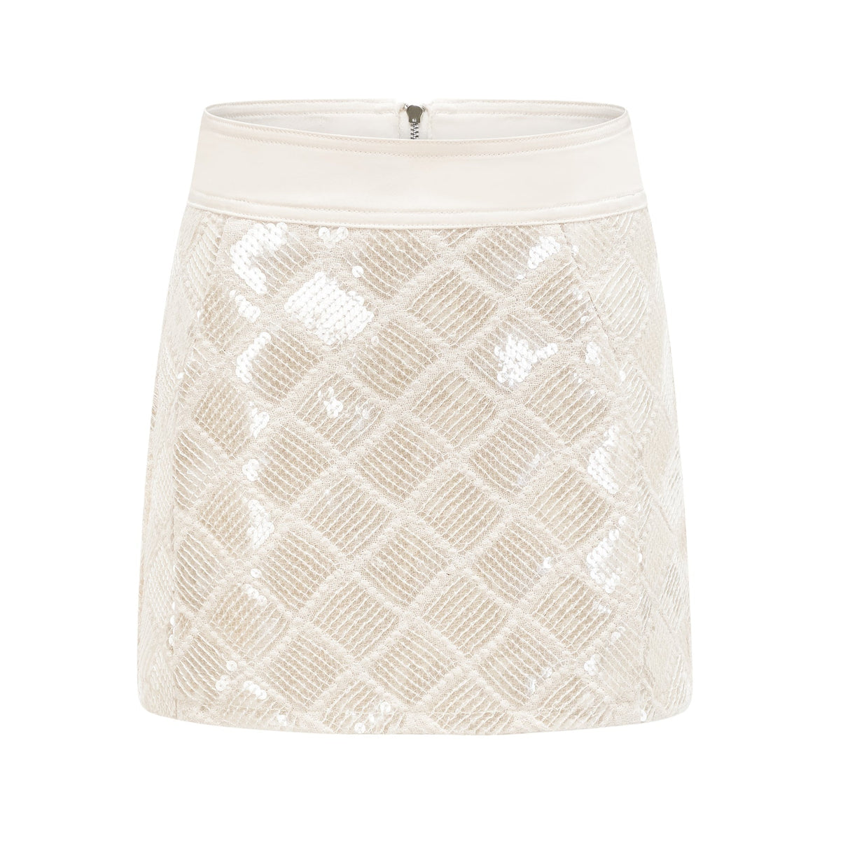Isla White Sequin Lattice Mini Skirt