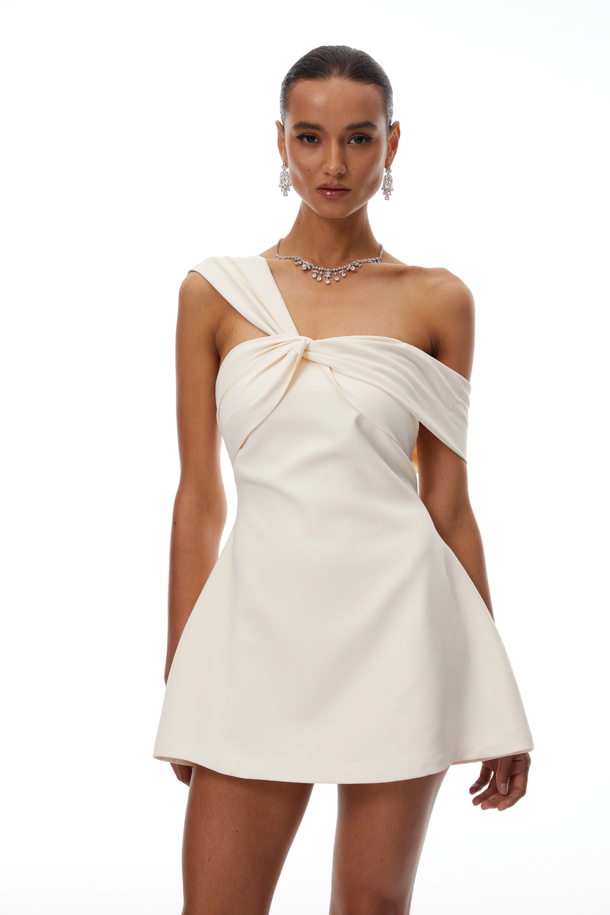 Ismérie Neutrals OffShoulder Twisted Mini Dress