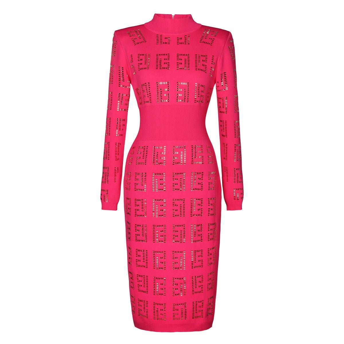 Ivana Dress - Fitted Mid - Length Silhouette - Geometric Cutouts - Tailored Fit - Metallic Accents