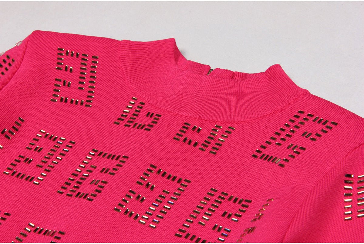 Ivana Dress - Fitted Mid - Length Silhouette - Geometric Cutouts - Tailored Fit - Metallic Accents