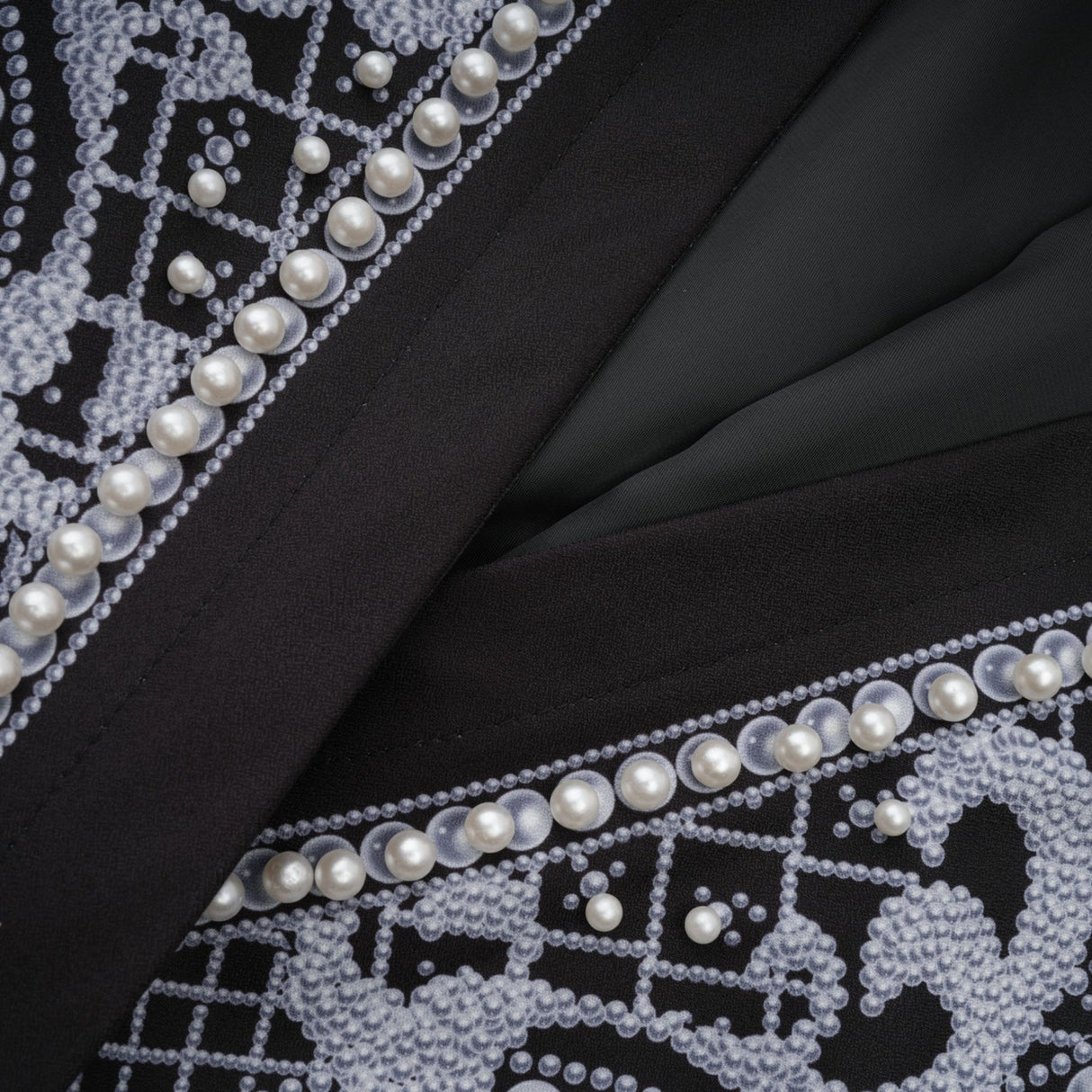 Ivanka Fashion Blazer - V Neck - Pattern Print - Faux - Pearl Embellishment - Contrast Colors - Mini Length