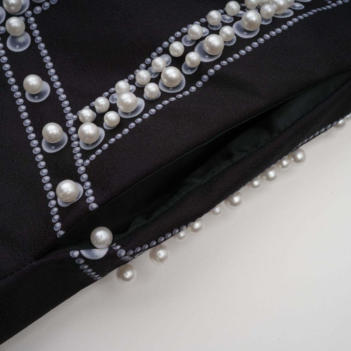 Ivanka Fashion Blazer - V Neck - Pattern Print - Faux - Pearl Embellishment - Contrast Colors - Mini Length