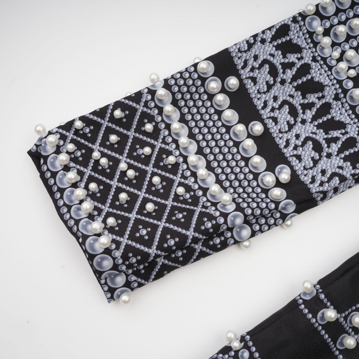 Ivanka Fashion Blazer - V Neck - Pattern Print - Faux - Pearl Embellishment - Contrast Colors - Mini Length