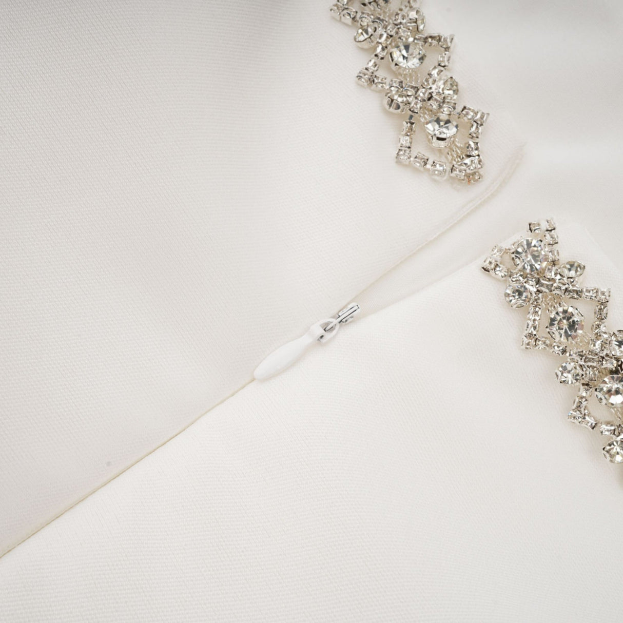 Ivanka Mini Dress Crystal Embellished Square Neck White