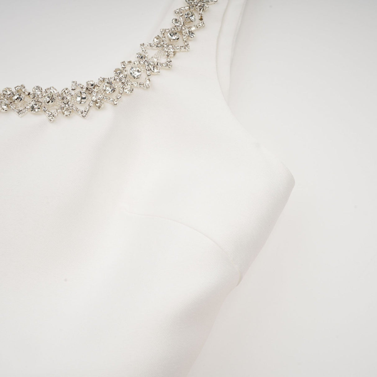 Ivanka Mini Dress Crystal Embellished Square Neck White