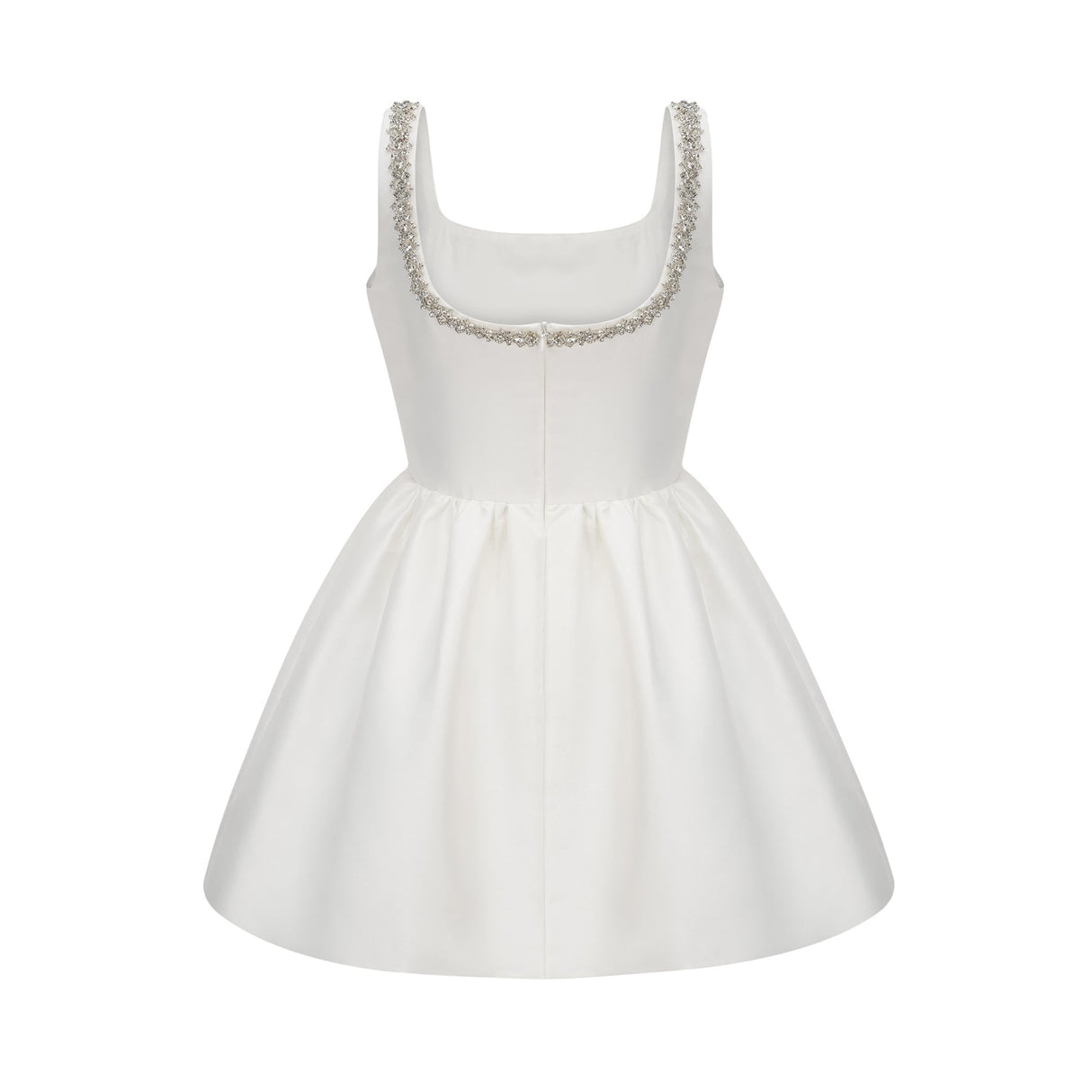 Ivanka Mini Dress Crystal Embellished Square Neck White