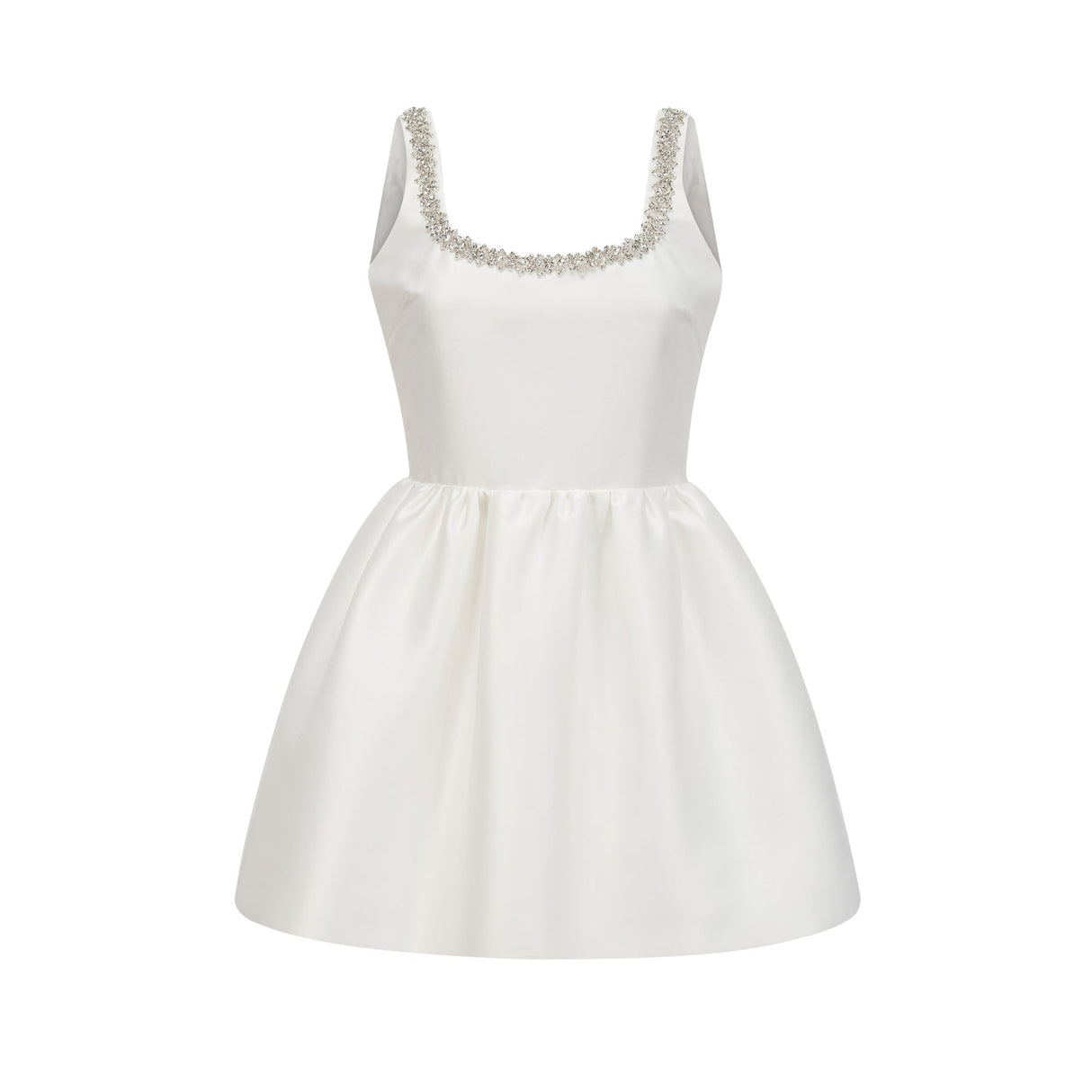 Ivanka Mini Dress Crystal Embellished Square Neck White