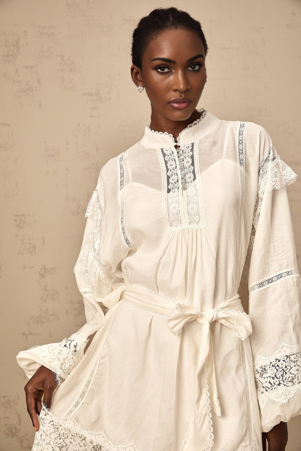 Ivanka Mini Dress White Floral Lace Ruffle Bow Trim