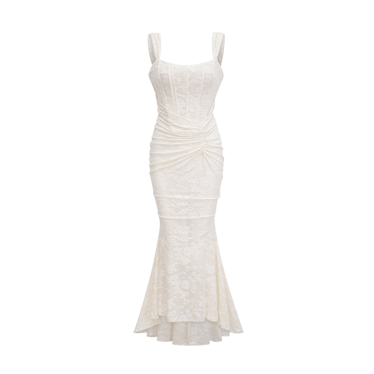 Ivory Jacquard Maxi Dress With Corset Detail
