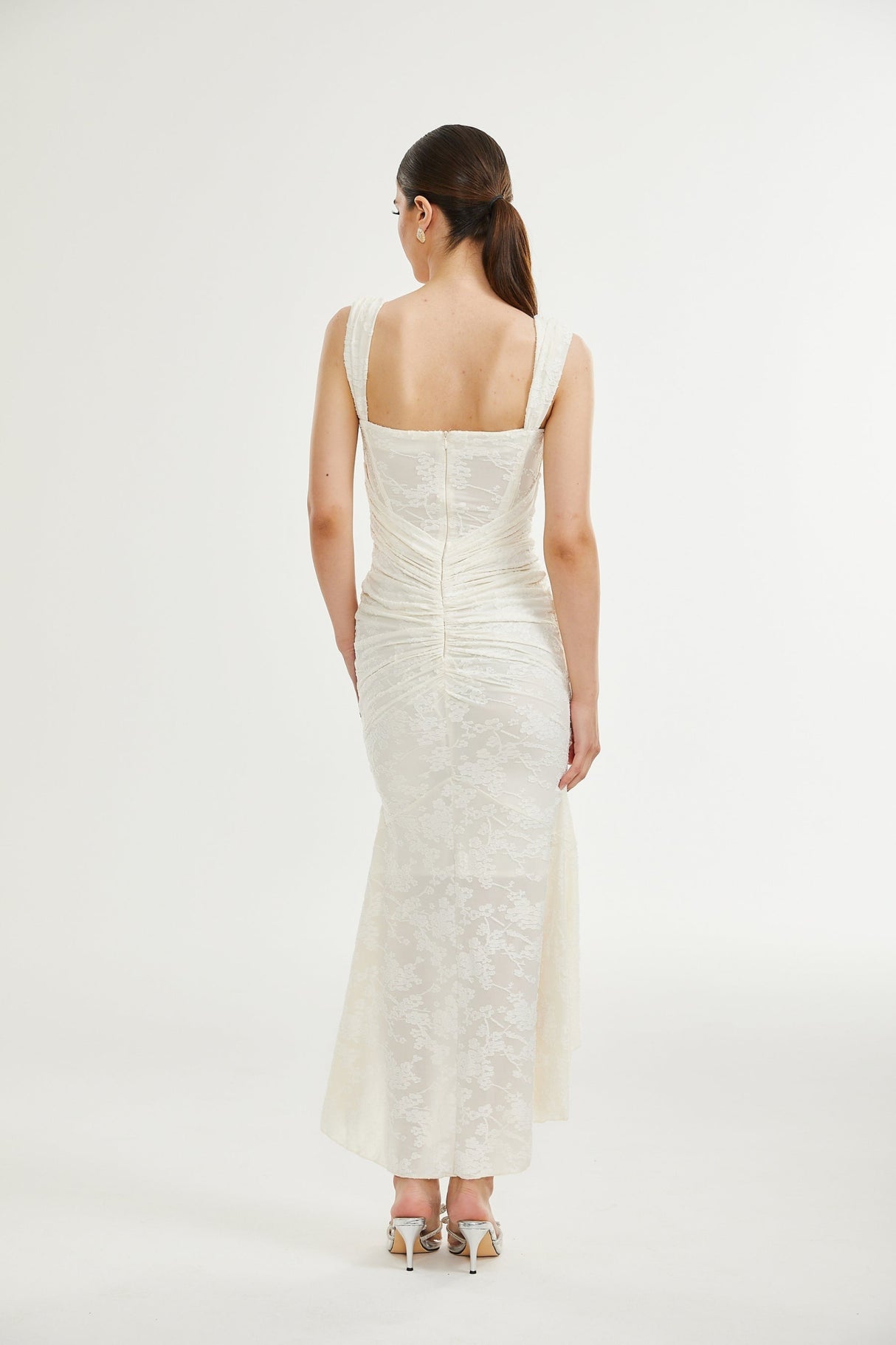 Ivory Jacquard Maxi Dress With Corset Detail