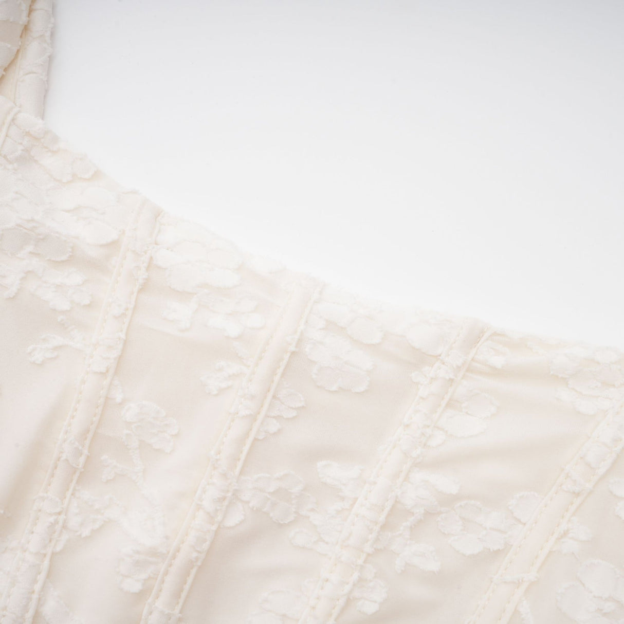 Ivory Maxi Dress - Spaghetti Straps - Square Neck - Corset Style - Gathered Detailing - Jacquard Fabric