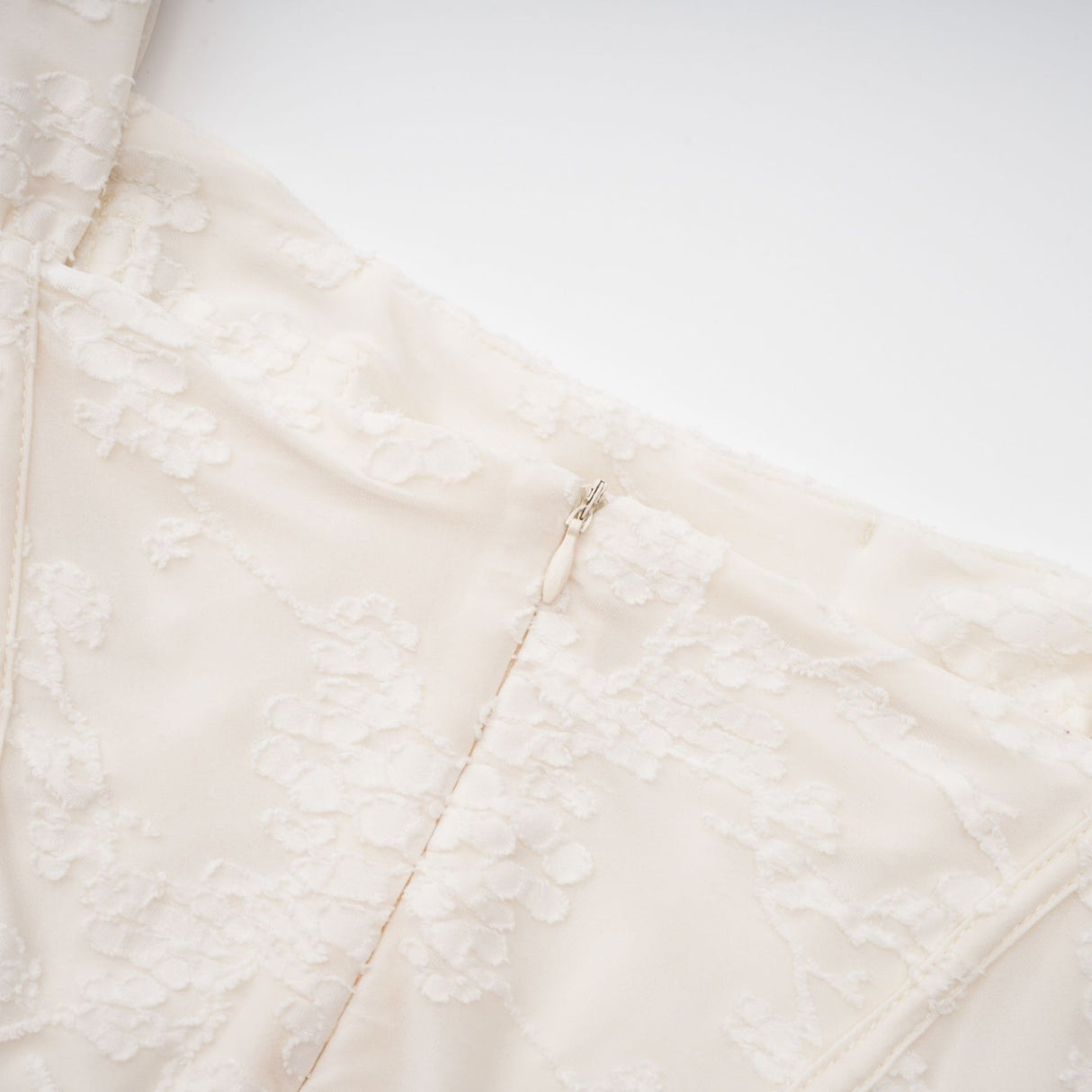 Ivory Maxi Dress - Spaghetti Straps - Square Neck - Corset Style - Gathered Detailing - Jacquard Fabric