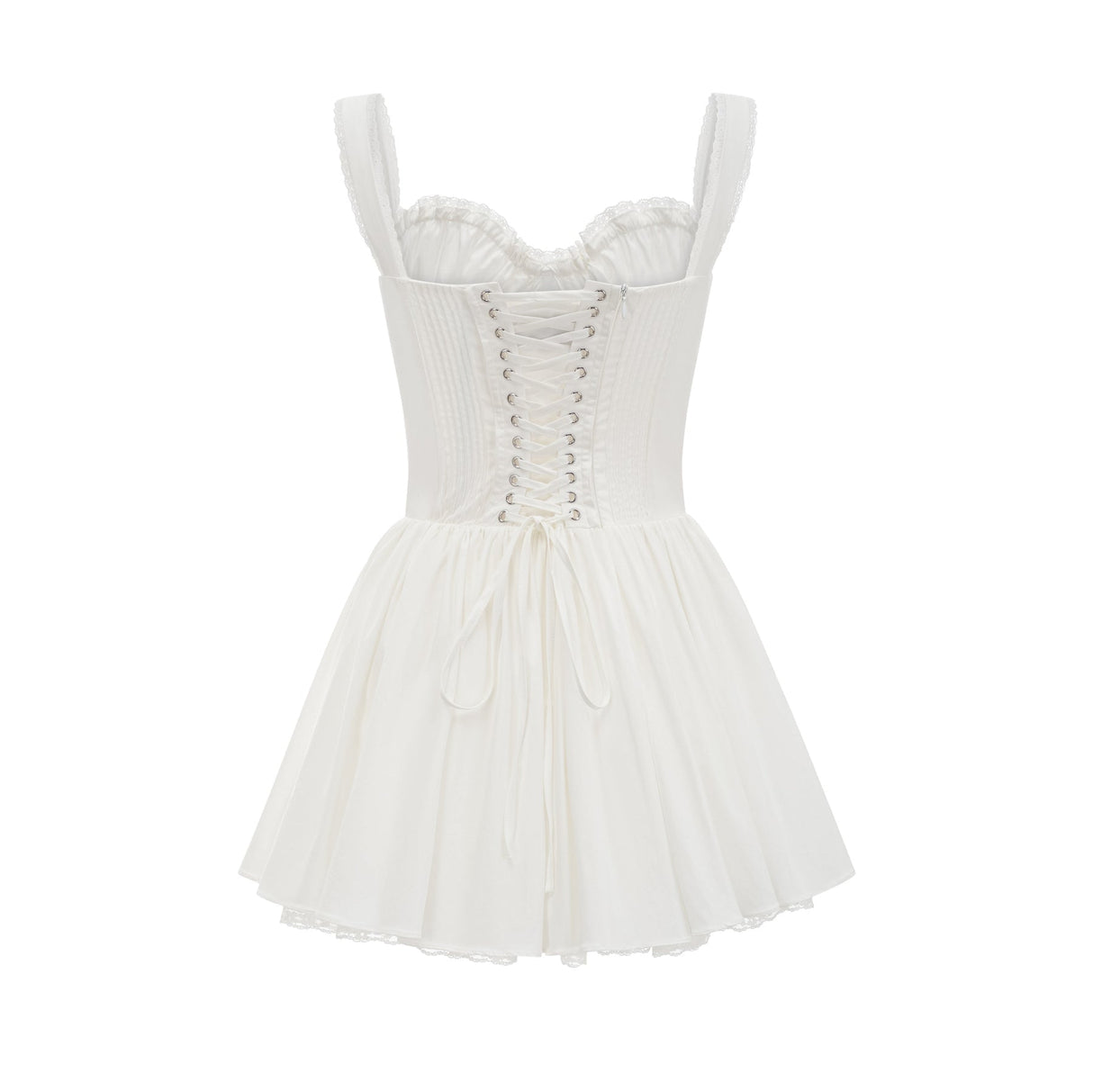 Jada Mini Dress Lace Corset Layered White & Spaghetti Straps