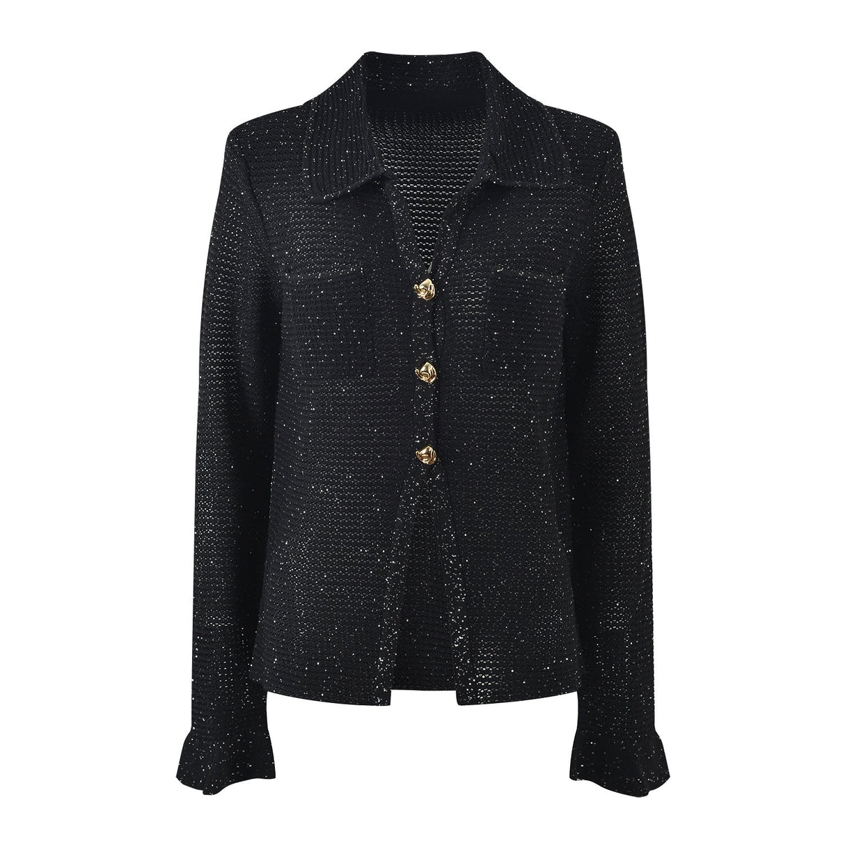 Jamie Shirt Jacket – Tailored Silhouette – Gold Button Accents – Knit Texture