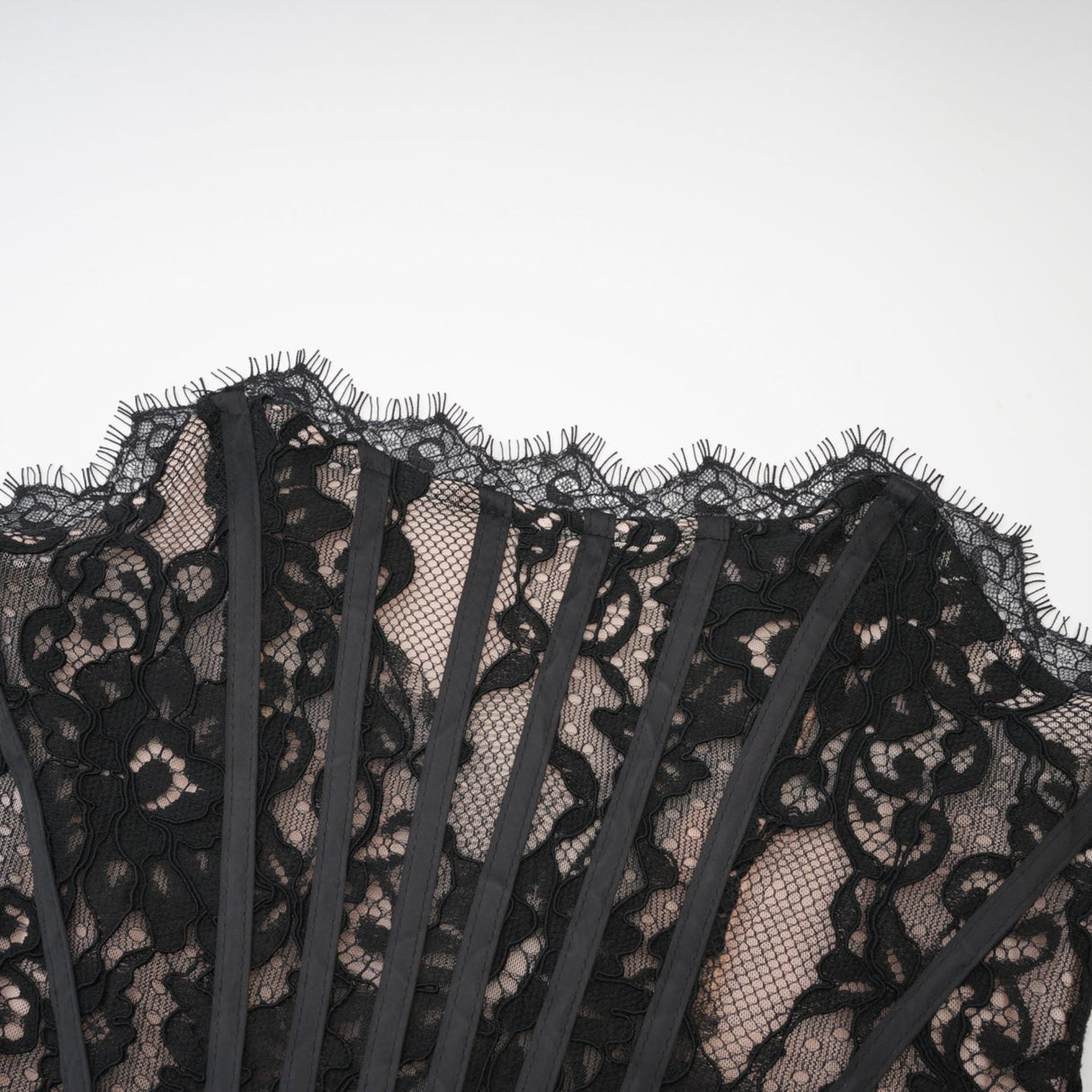 Janessa Mini Dress Black Lace Strapless Ribbon Pierced