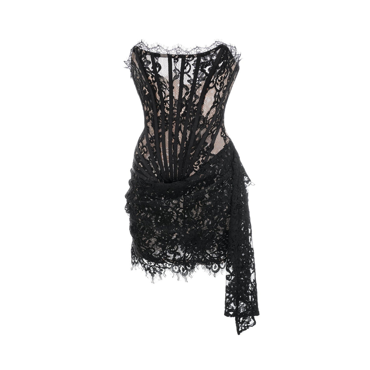 Janessa Mini Dress Black Lace Strapless Ribbon Pierced