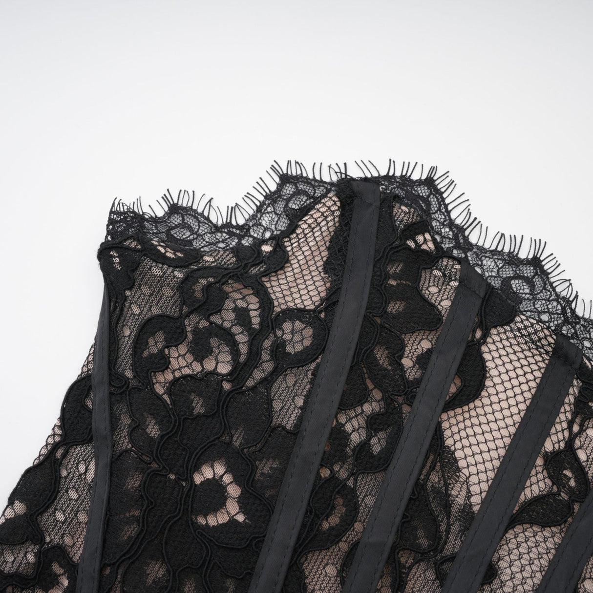 Janessa Mini Dress Black Lace Strapless Ribbon Pierced