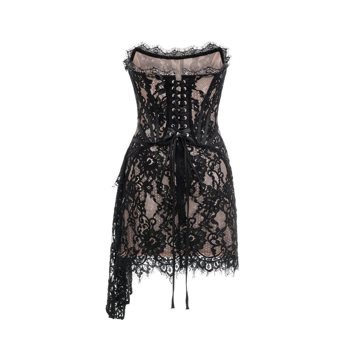 Janessa Mini Dress Black Lace Strapless Ribbon Pierced
