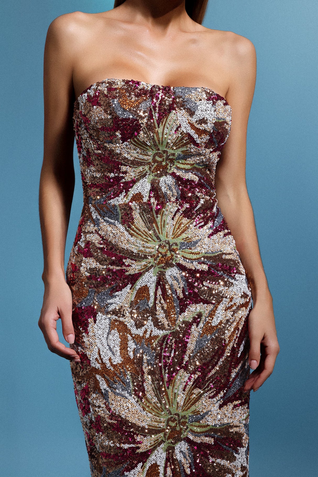 Jasmine Multi Color Floral Sequin Maxi Dress