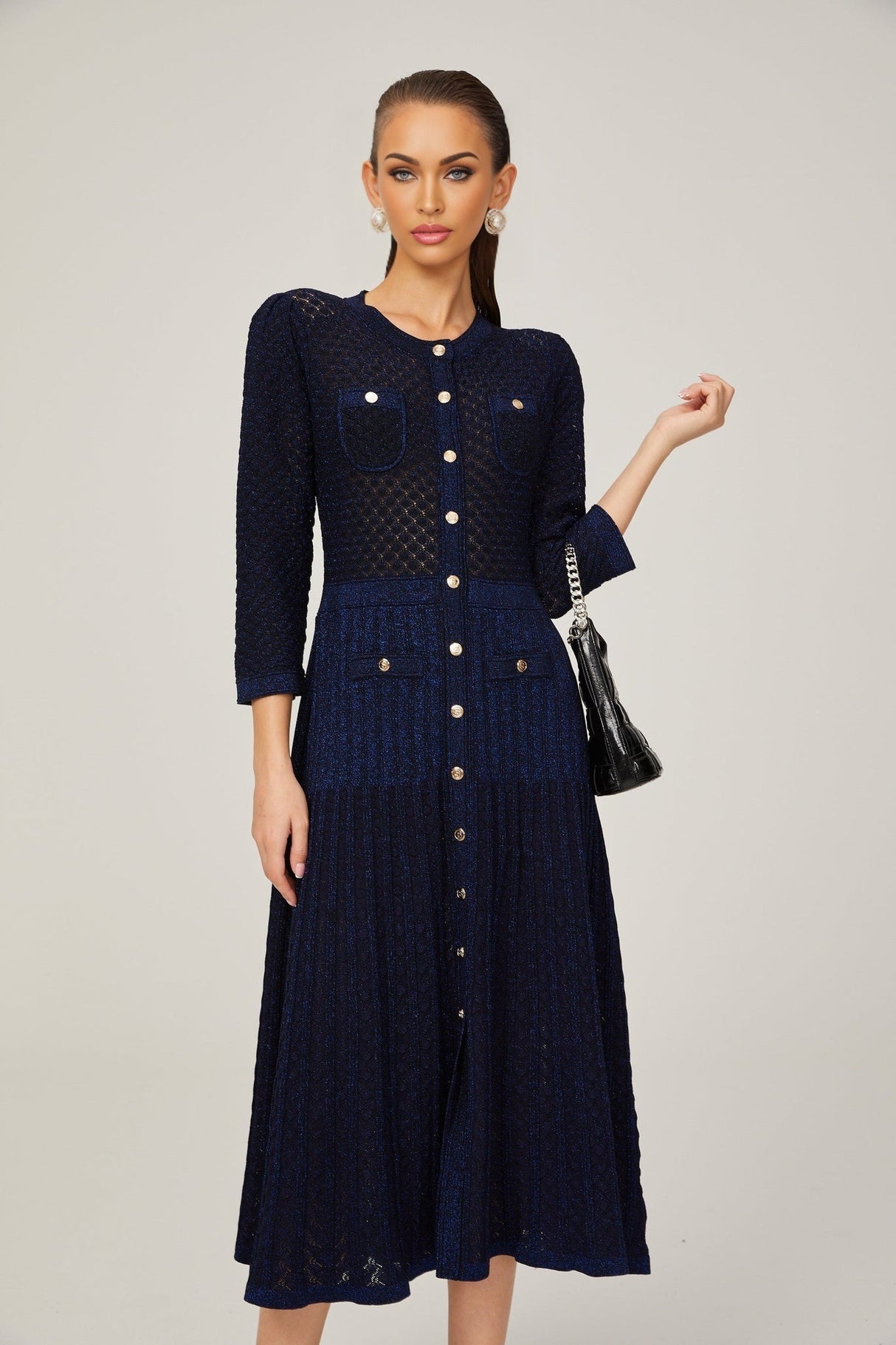 Jayla Long Sleeve Midi Dress in Vibrant Blue