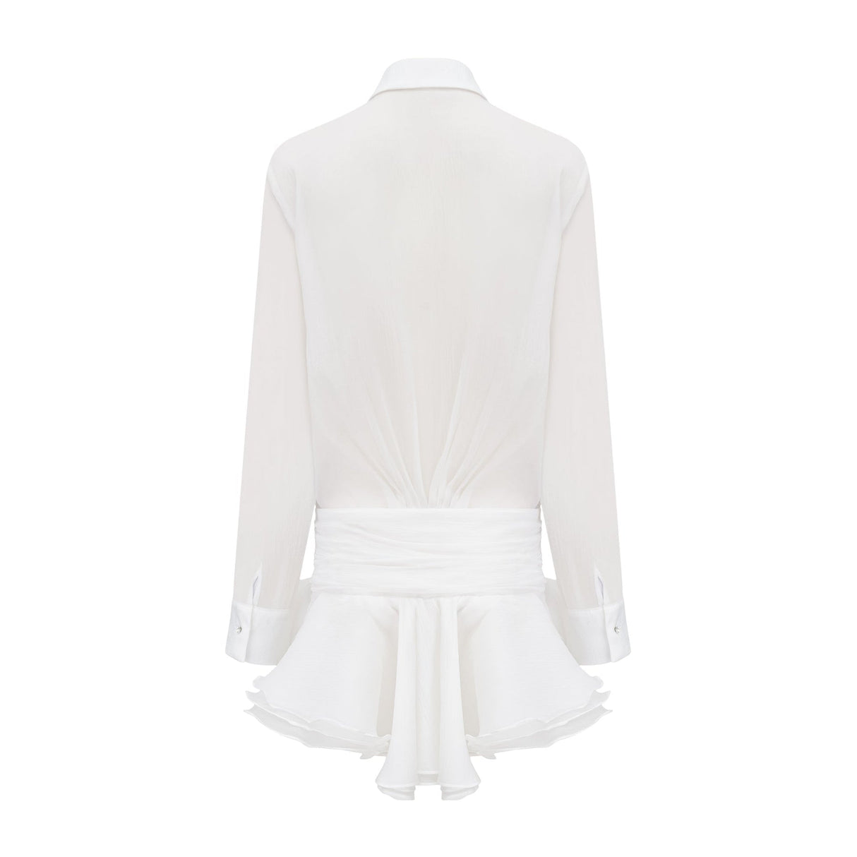 Jayla White Ruffled Blouse With Pointed Collar And Embellished Buttons
