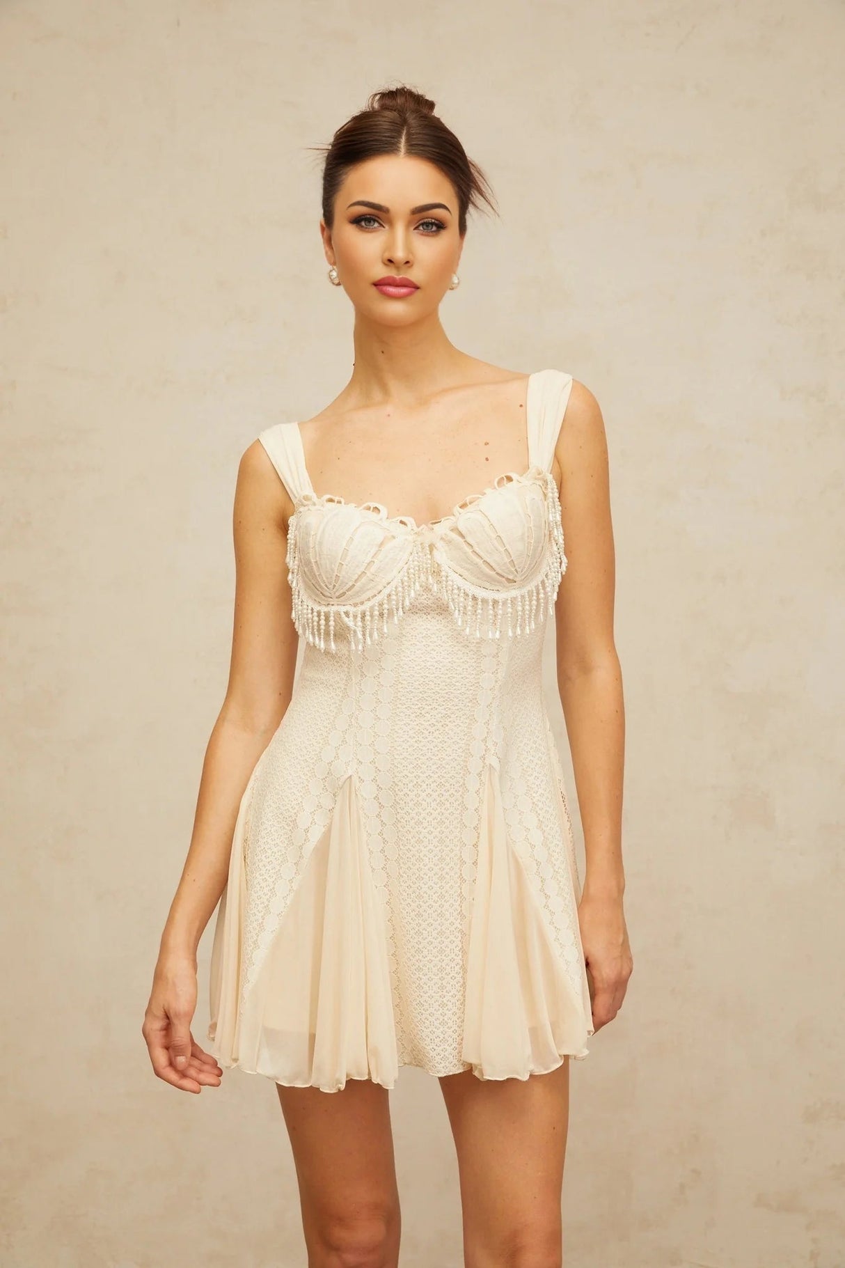 Jazlyn Mini Dress Sweetheart Faux - Pearl Embellished Flare