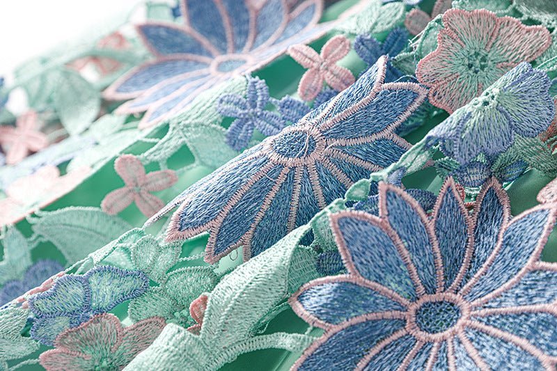 Jenna Floral Lace A - Line Skirt - High - Waisted Fit - Scalloped Lace Hem and Intricate Appliqués