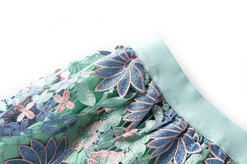 Jenna Floral Lace A - Line Skirt - High - Waisted Fit - Scalloped Lace Hem and Intricate Appliqués