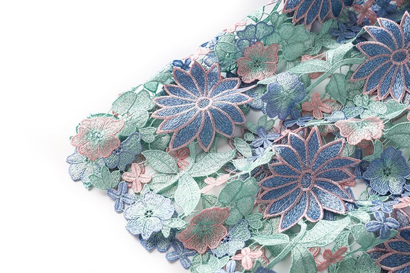 Jenna Floral Lace A - Line Skirt - High - Waisted Fit - Scalloped Lace Hem and Intricate Appliqués