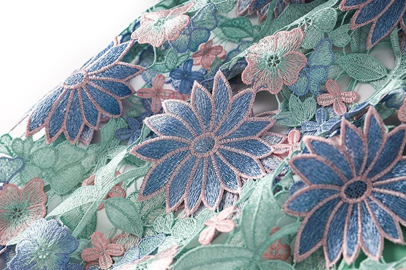 Jenna Floral Lace A - Line Skirt - High - Waisted Fit - Scalloped Lace Hem and Intricate Appliqués