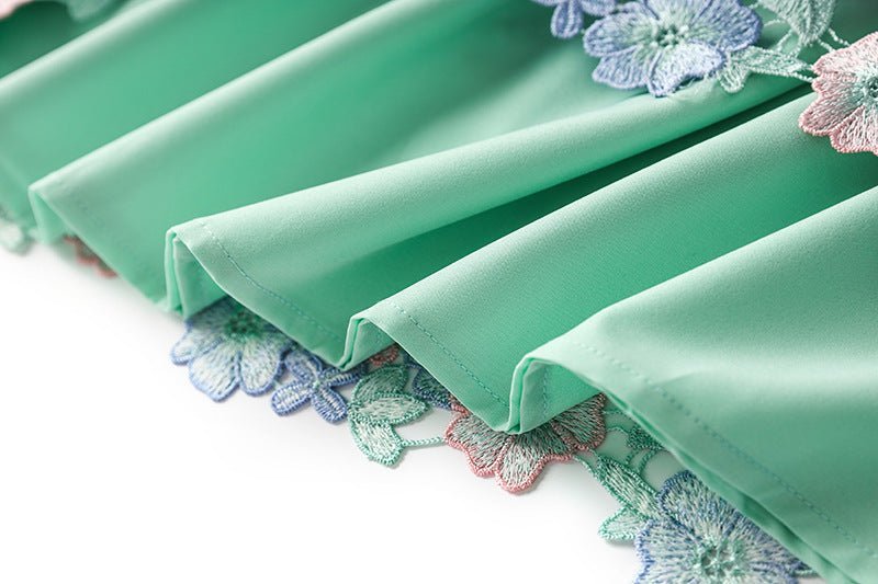 Jenna Floral Lace A - Line Skirt - High - Waisted Fit - Scalloped Lace Hem and Intricate Appliqués